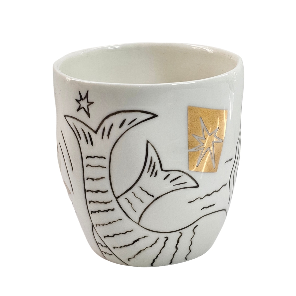 Starbucks 2013 Anniversary White Gold Etched Siren Mermaid Coffee Mug Cup 12 oz - Picture 3 of 6